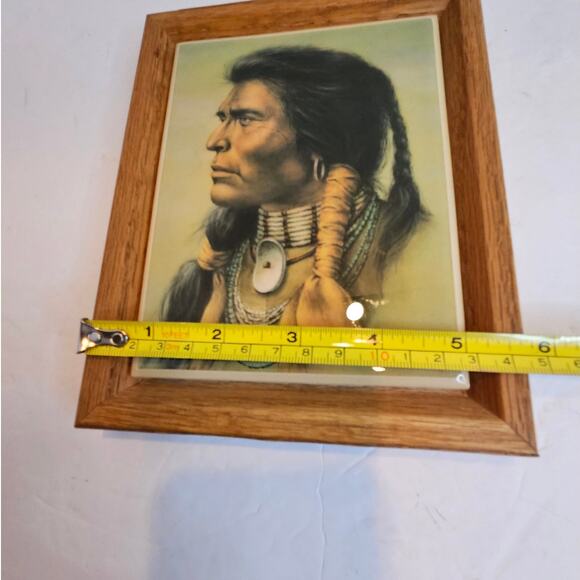 Bill Hampton Native American Indian print on Tile 6"x4.5" Frame 7.5" x 6" read - Picture 4 of 7
